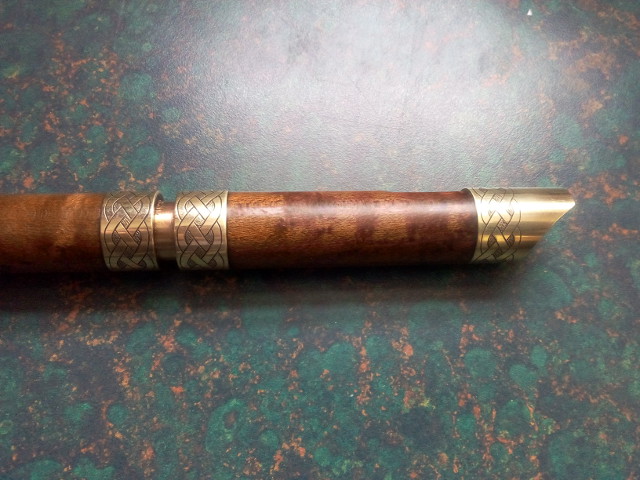 Tunable High D Pennywhistle in Roasted Birdseye Maple with Engraved Celtic Knot Ferrules